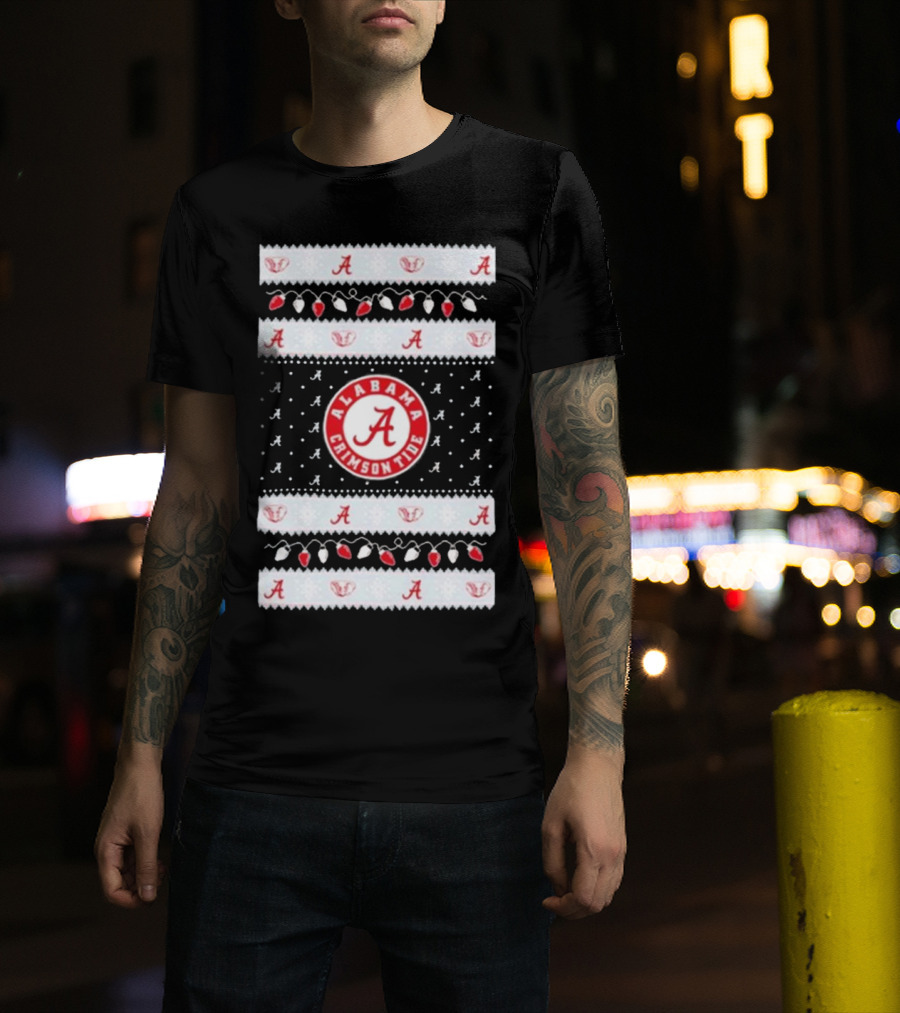 Alabama Crimson Tide A Repeated Pattern Christmas Lights Sweater Holiday T-Shirt