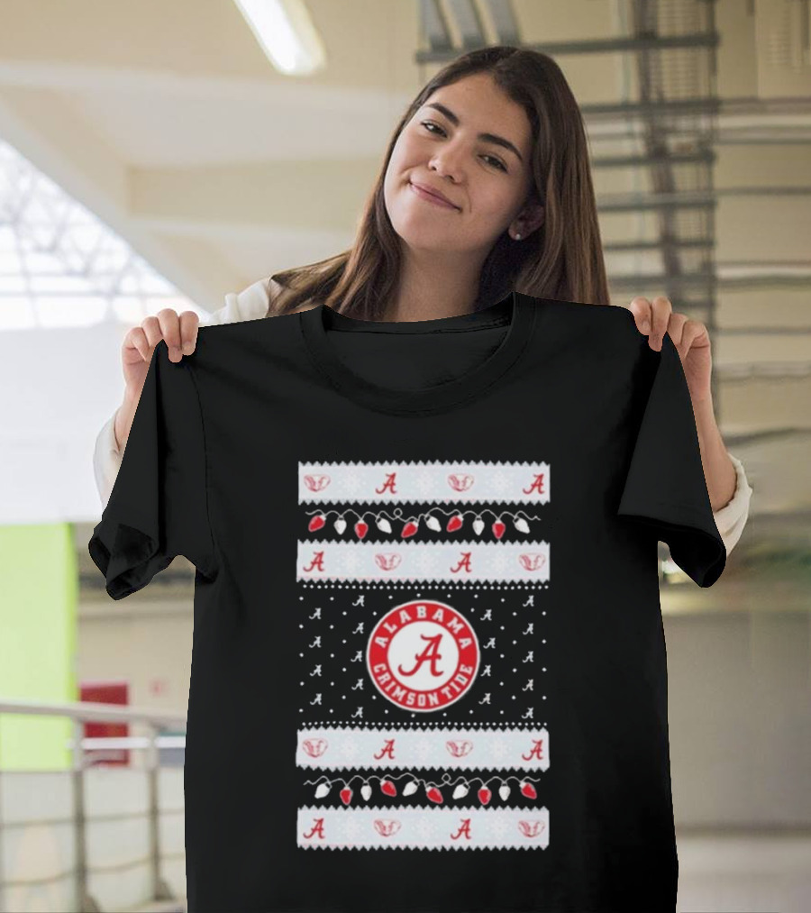Alabama Crimson Tide A Repeated Pattern Christmas Lights Sweater Holiday T-Shirt