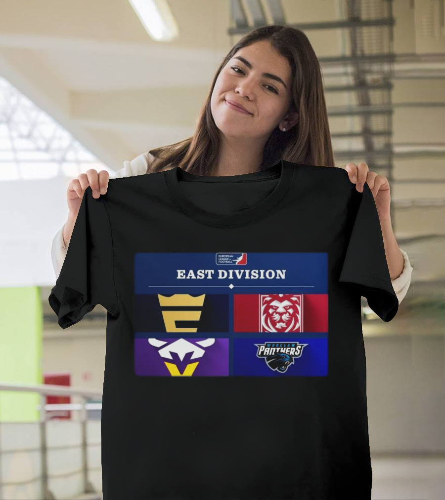 European League Football 2025 East Division Royals, Lions, Vikings, Panthers T-Shirt