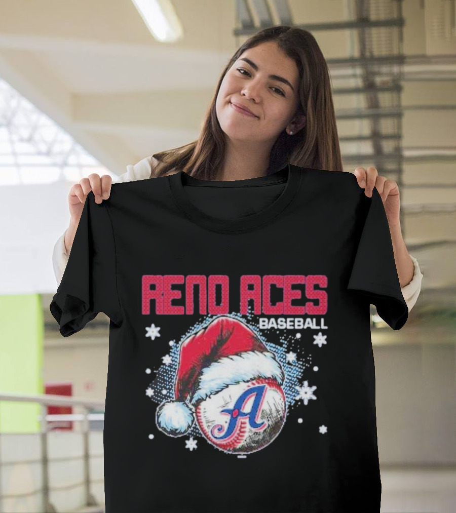 Reno Aces Baseball Santa Hat Christmas Holiday Snowflakes T-Shirt