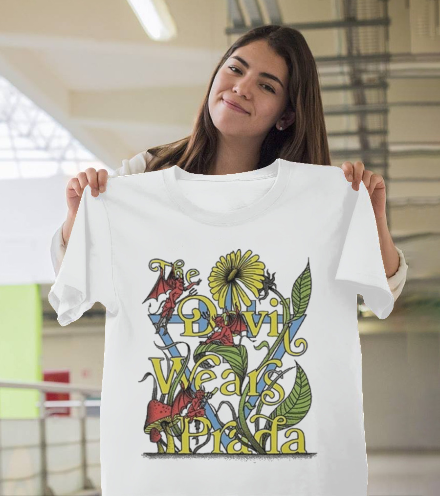 The Devil Wears Prada Flower 2024 With Red Devils and Leaves T-Shirt