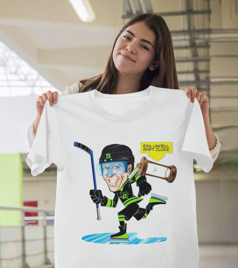 Esa Lindell Shift Clock Dallas Stars Hockey Cartoon T-Shirt