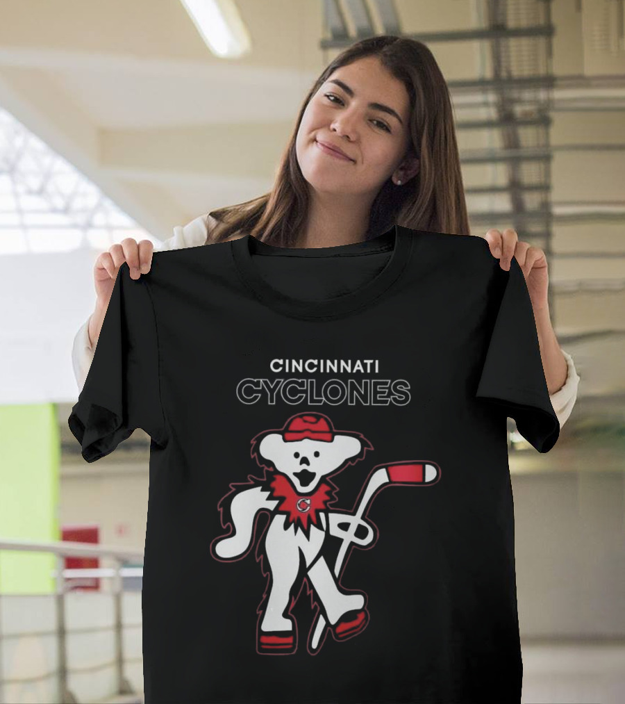 Cincinnati Cyclones Hockey with Grateful Dead Style Bear 2025 T-Shirt