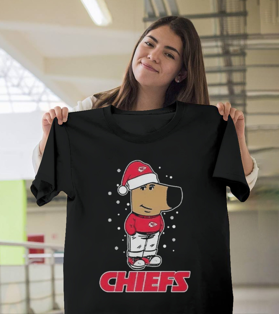Chill Guy In Santa Hat With Chiefs Christmas Spirit T-Shirt