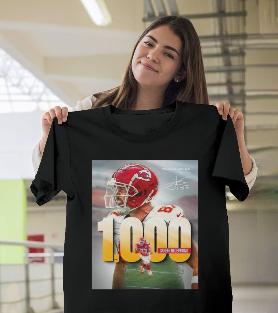 Travis Kelce 1000 Career Receptions NFL Tight End Achievement T-Shirt