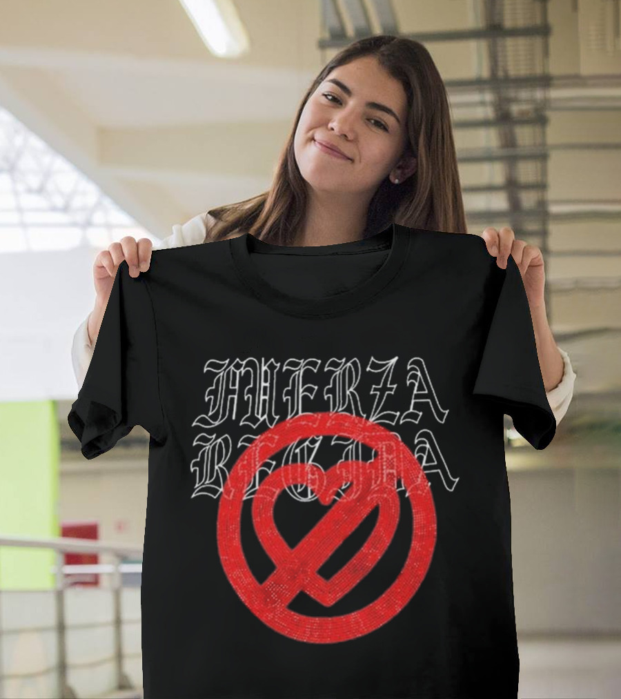Fuerza Regida Old English Red Heart Rhinestone T-Shirt