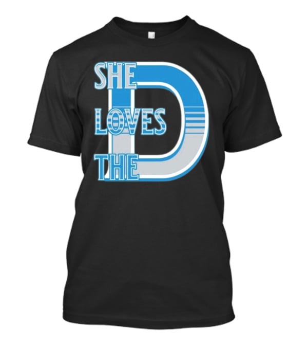 She Loves The D Detroit Blue Striped Lettering T-Shirt