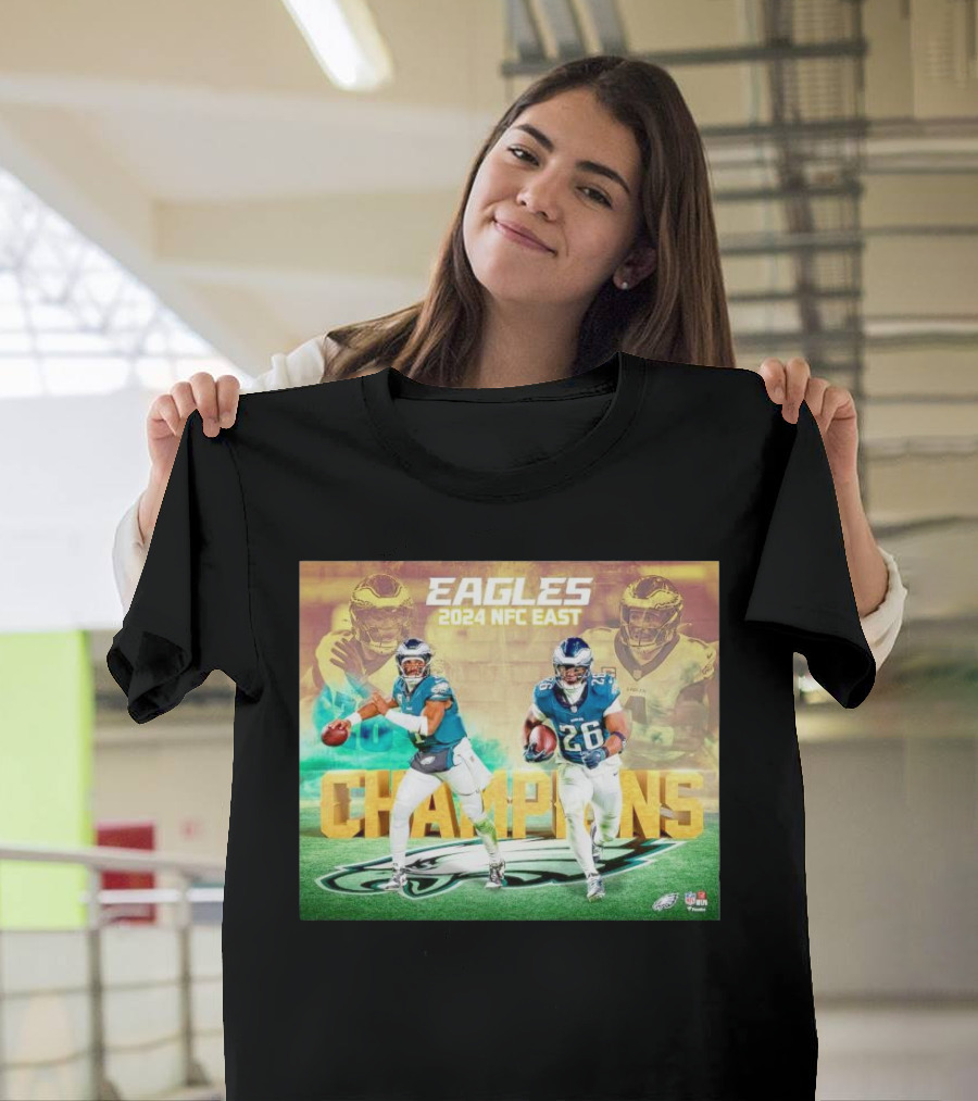 Eagles 2024 NFC East Champions Saquon Barkley Jalen Hurts Football T-Shirt