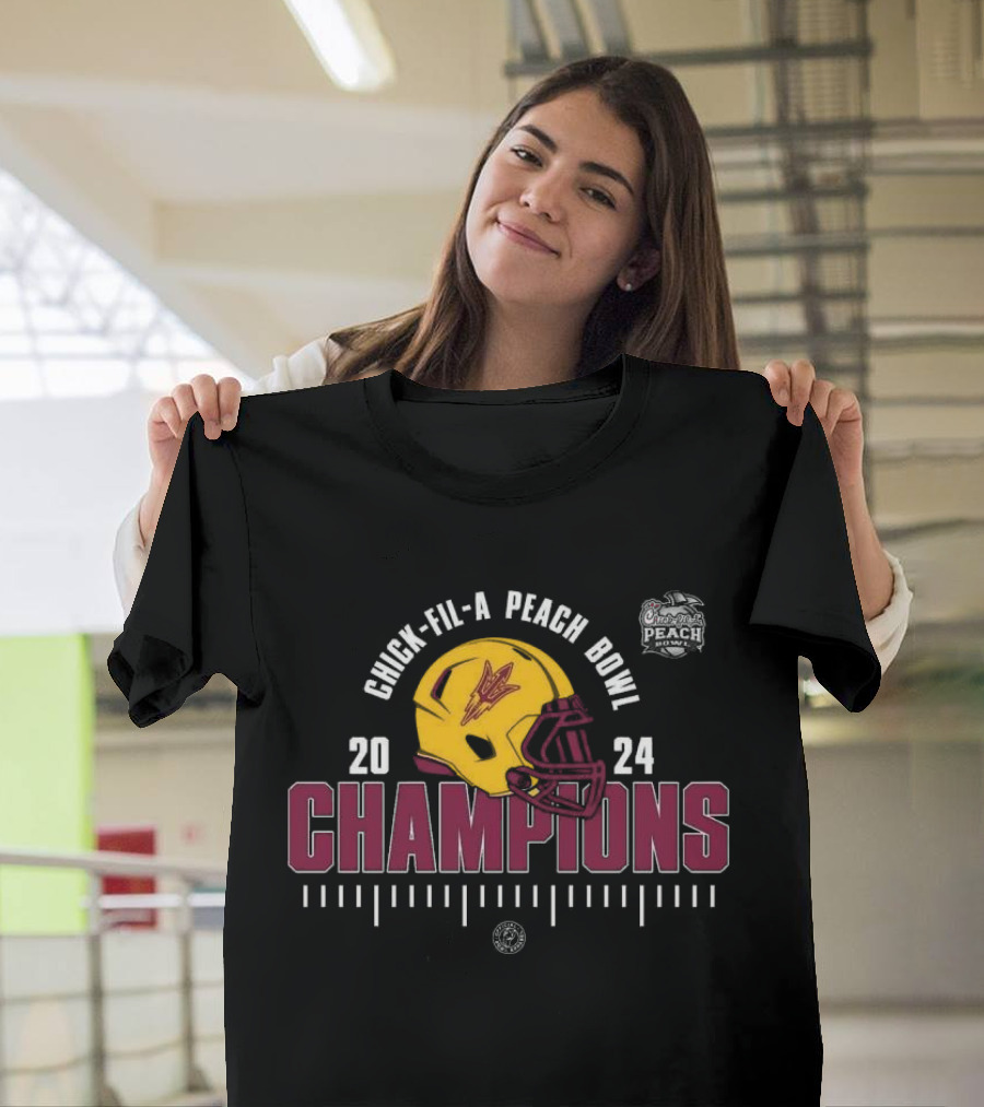 Chick-Fil-A Peach Bowl 2024 Champions Arizona State Sun Devils Football Helmet T-Shirt