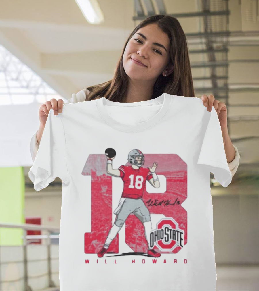 Will Howard 18 Ohio State Buckeyes Signature Football T-Shirt