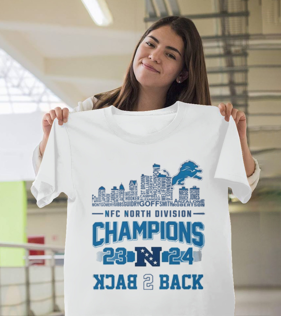 NFC North Division Champions 23-24 Back 2 Back Detroit Lions Skyline Names T-Shirt