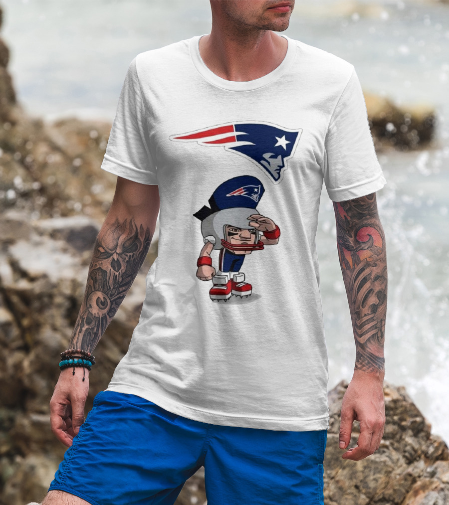 Rush Zone New England Patriots NFL Cartoon Character 2025 Saluting Player With Patriots T-Shirt
