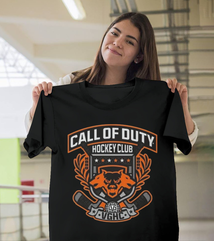 Call Of Duty Hockey Club VGHC Hard Work Bear Crest With Sticks And Stars T-Shirt