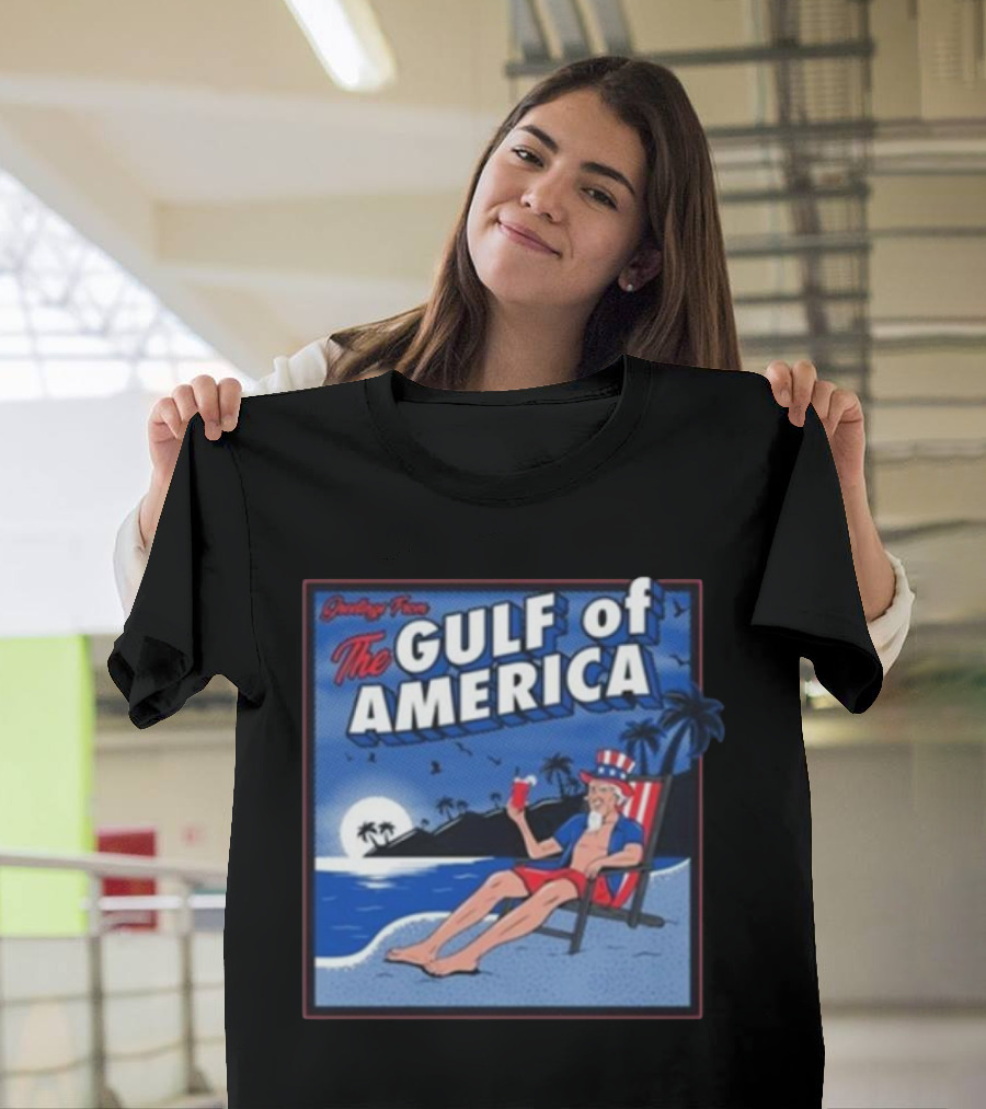 Greetings From The Gulf of America Uncle Sam Beach Relaxation Night Palms T-Shirt