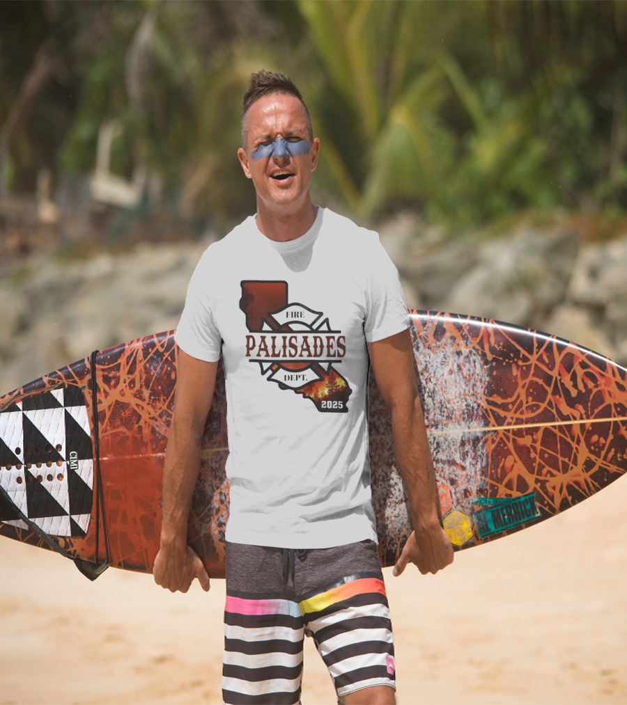 California Republic Palisades Fire Dept 2025 Badge With State And Flames T-Shirt