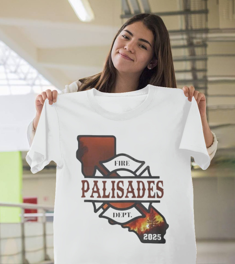 California Republic Palisades Fire Dept 2025 Badge with State and Flames T-Shirt