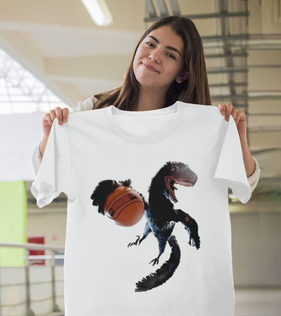 Coolioart Deinonychus Dinosaur with Spalding Basketball T-Shirt