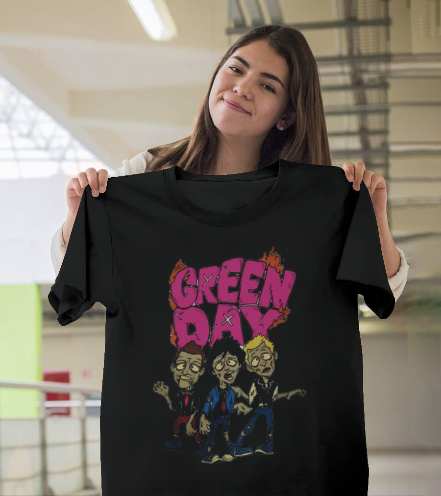 Green Day Cartoon Band Members The Saviors Tour T-Shirt