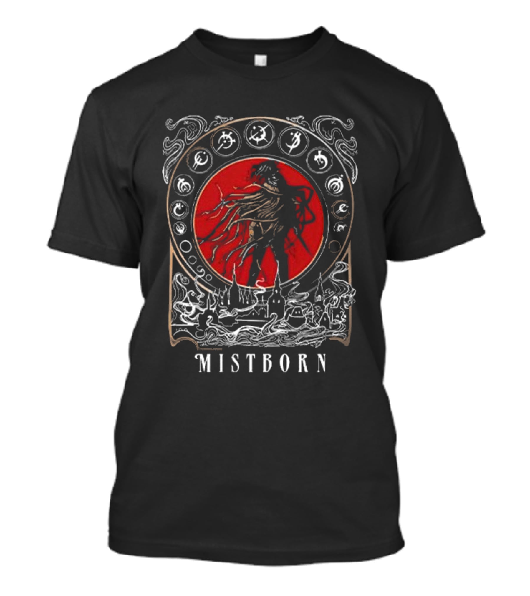Brandon Sanderson Mistborn Gothic Fantasy Artwork With Red Circle And Symbols T-Shirt