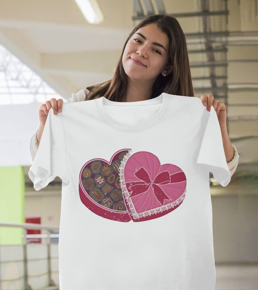 Heart Shaped Box Of Chocolates With Lace And Bow T-Shirt