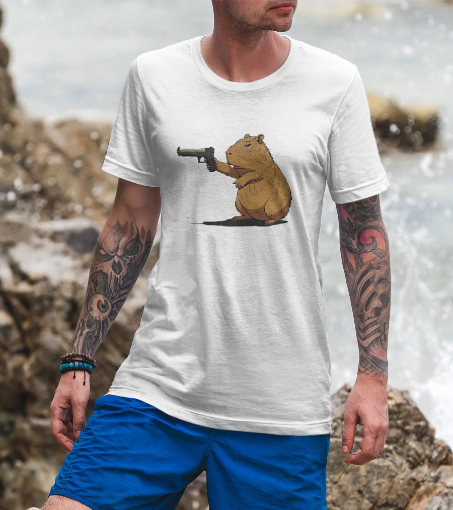 Capybara Holding A Gun In A Humorous Pose T-Shirt