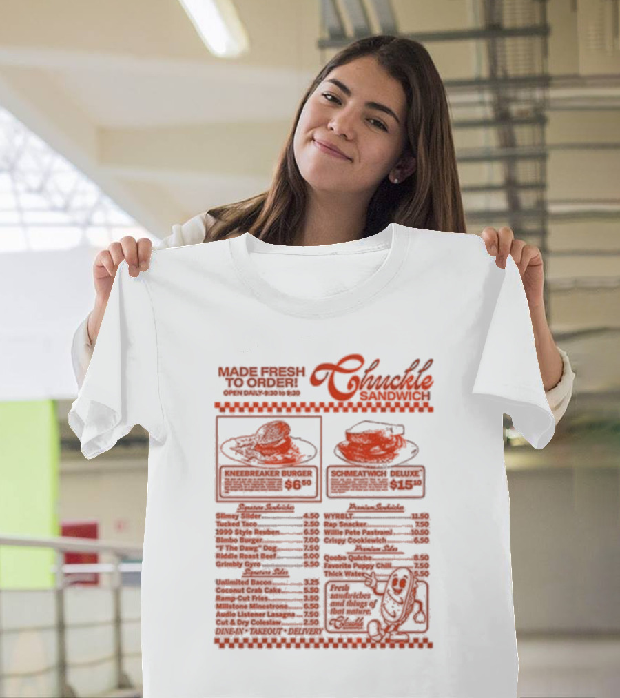 Chuckle Sandwich Chuckle Menu Made Fresh to Order Kneebreaker Burger Schmeatwich Deluxe Breakfast Sandwiches Fresh Ingredients Dine-In Takeout Deliver