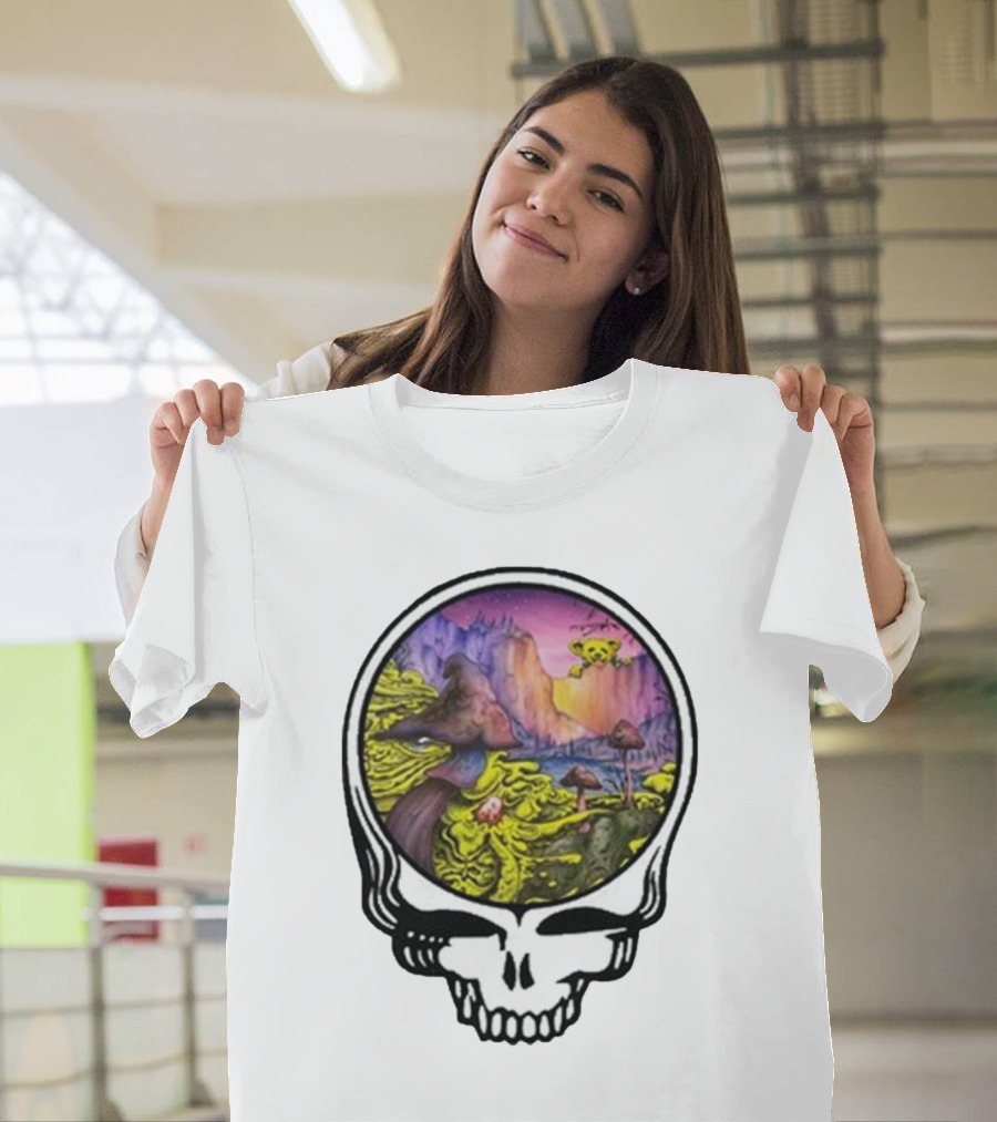 Grateful Dead Skull with Psychedelic Landscape and Mushrooms T-Shirt