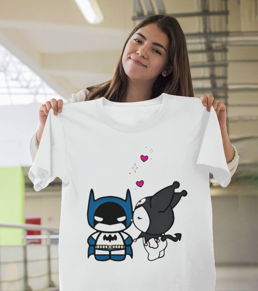 Batman Kuromi Kiss Cartoon with Hearts T-Shirt