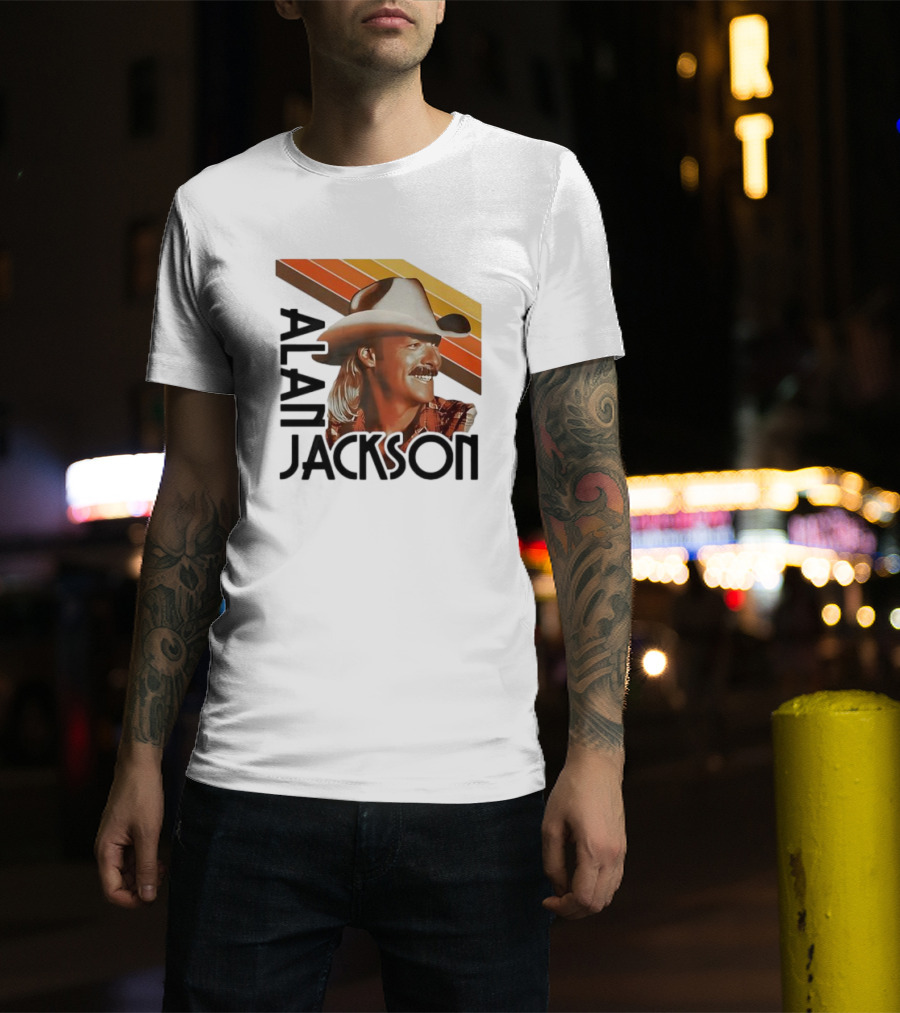 Alan Jackson Cowboy Hat Vintage Style Retro Stripes T-Shirt