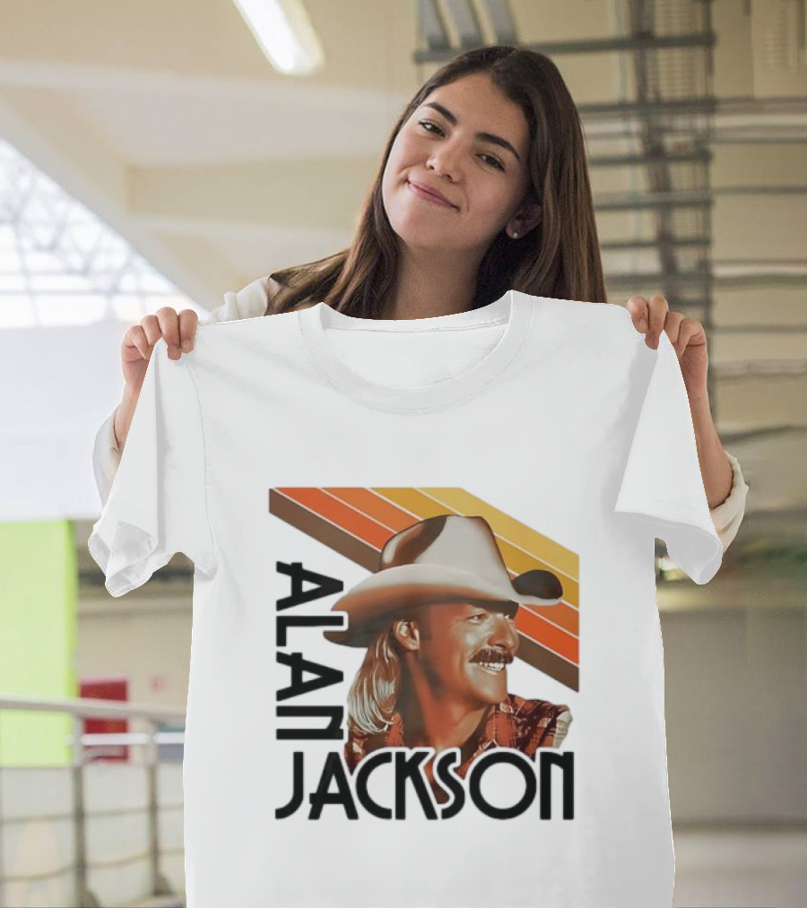 Alan Jackson Cowboy Hat Vintage Style Retro Stripes T-Shirt