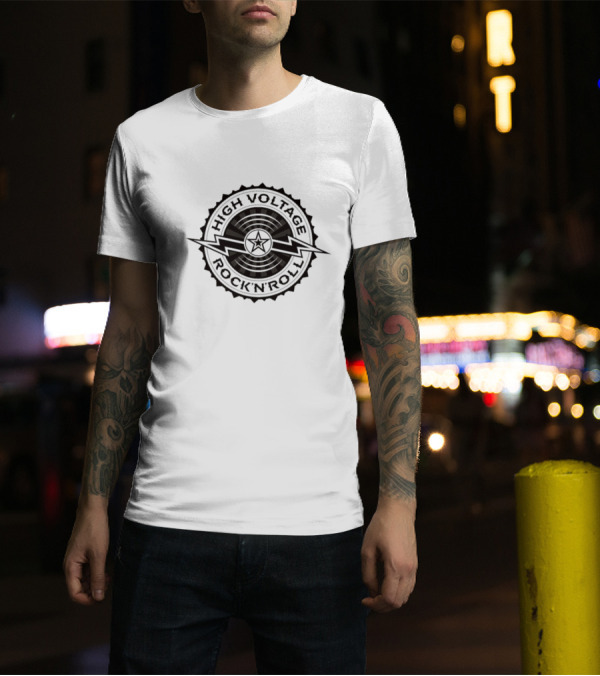 High Voltage Rock N Roll Starburst Lightning Bolt Emblem T-Shirt