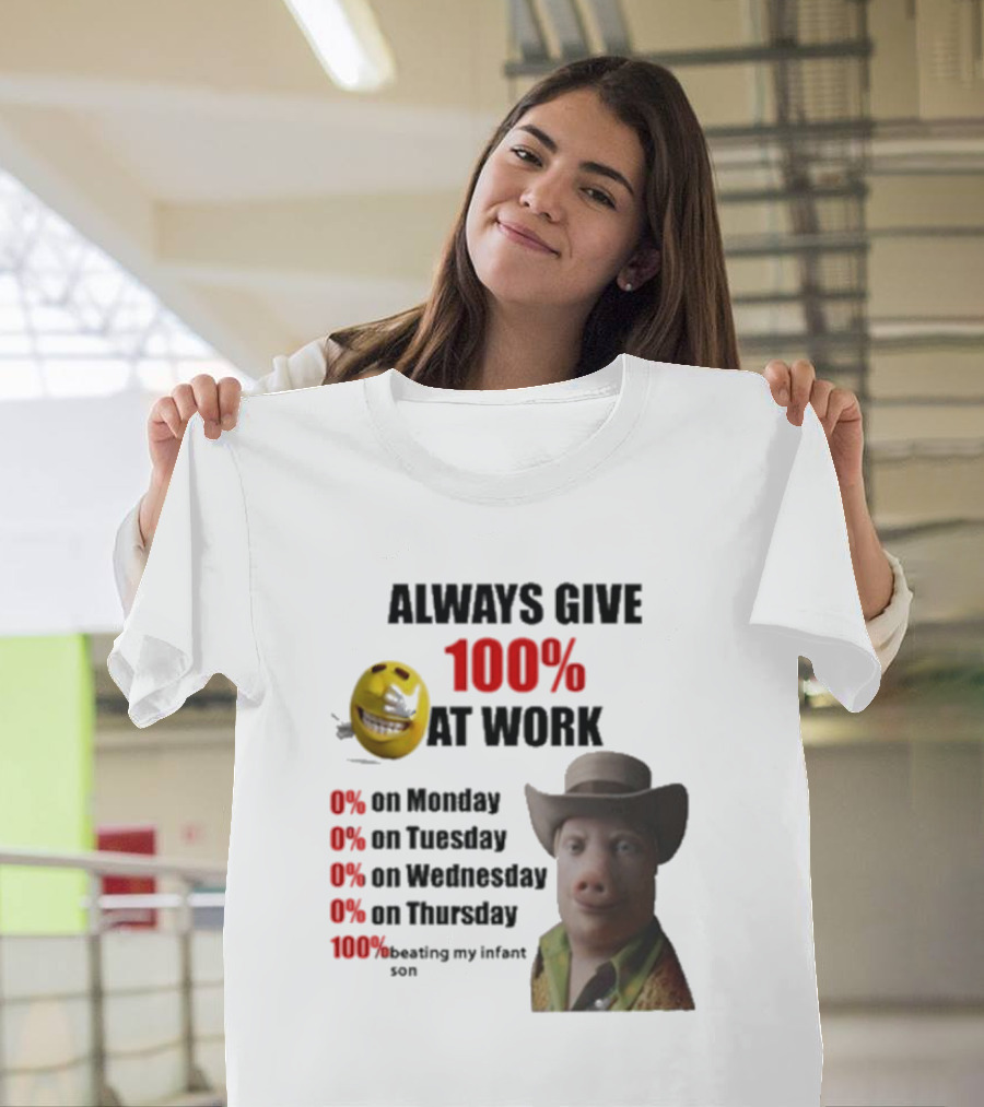 John Pork Always Give 100% At Work Emoji Cowboy Hat T-Shirt