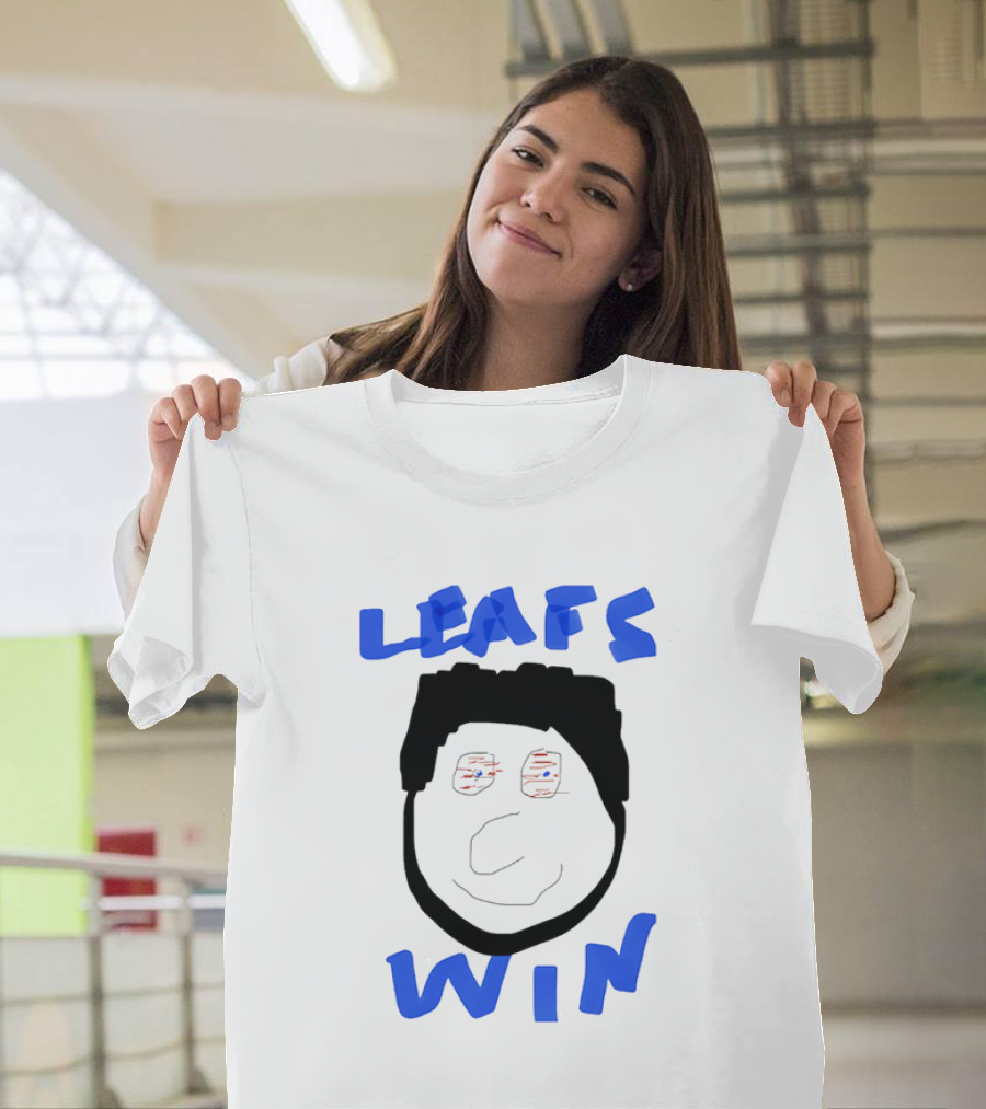 Leafs Win Fun Face Drawing with Blue and Red Accents T-Shirt
