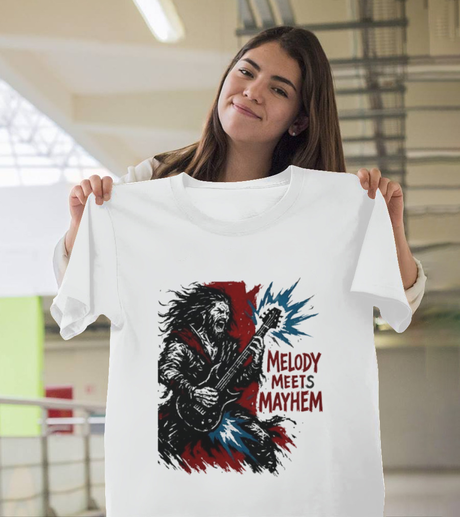 Melody Meets Mayhem Electric Red and Blue Burst T-Shirt