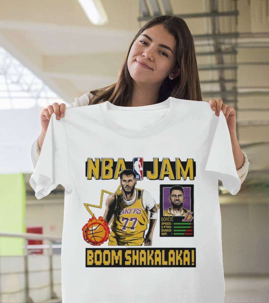 Luka Dončić NBA Jam Los Angeles Lakers Boom Shakalaka 77 T-Shirt
