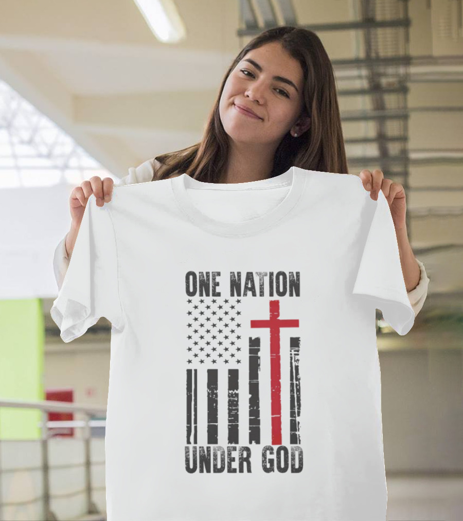 One Nation Under God American Flag Cross Design T-Shirt