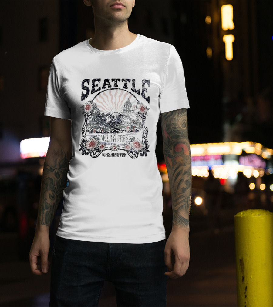 Seattle Washington Wild And Free Sunrise Trees Flowers T-Shirt