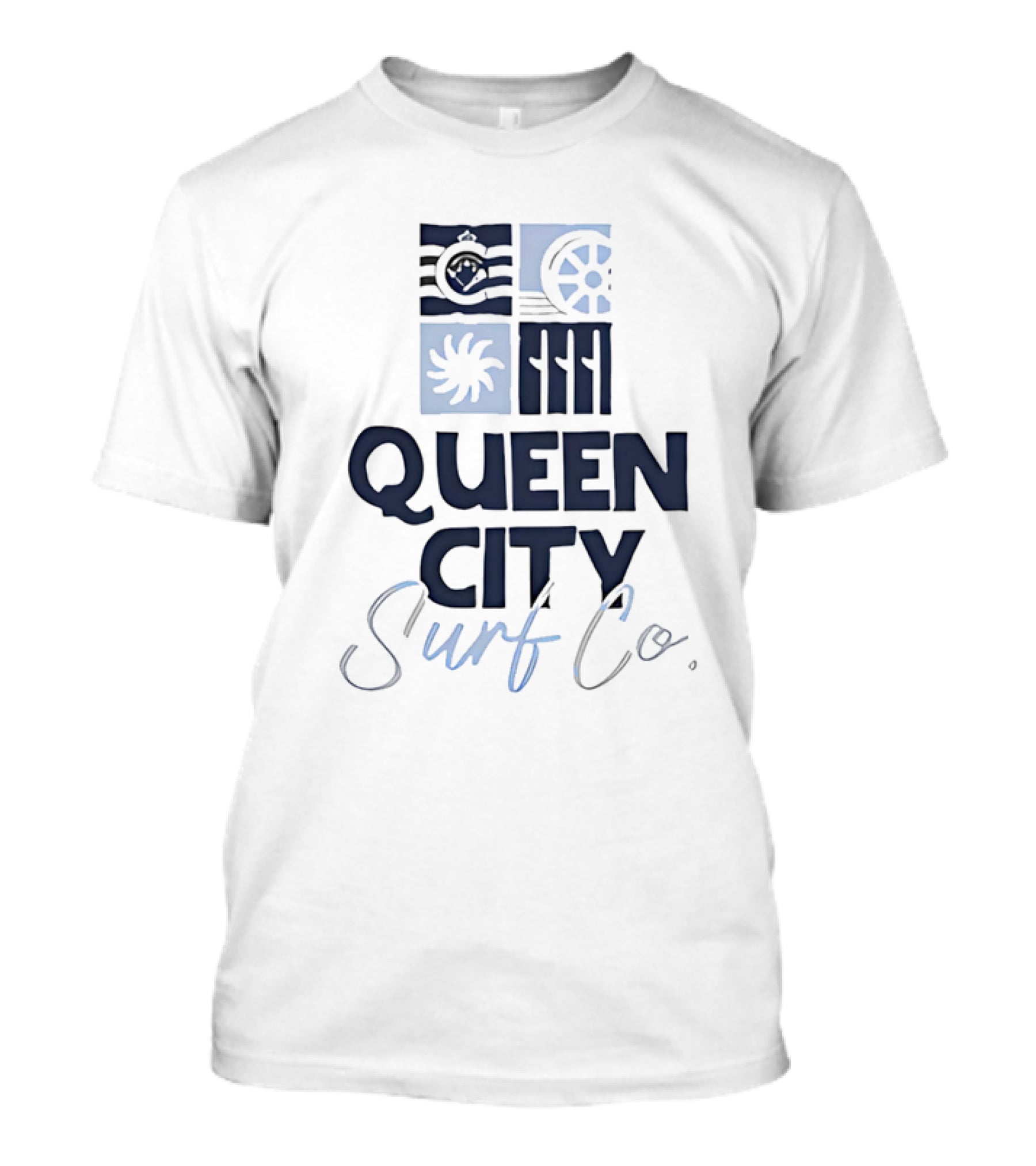 Queen City Surf Co Ocean Waves And Nautical Wheel Adventure T-Shirt