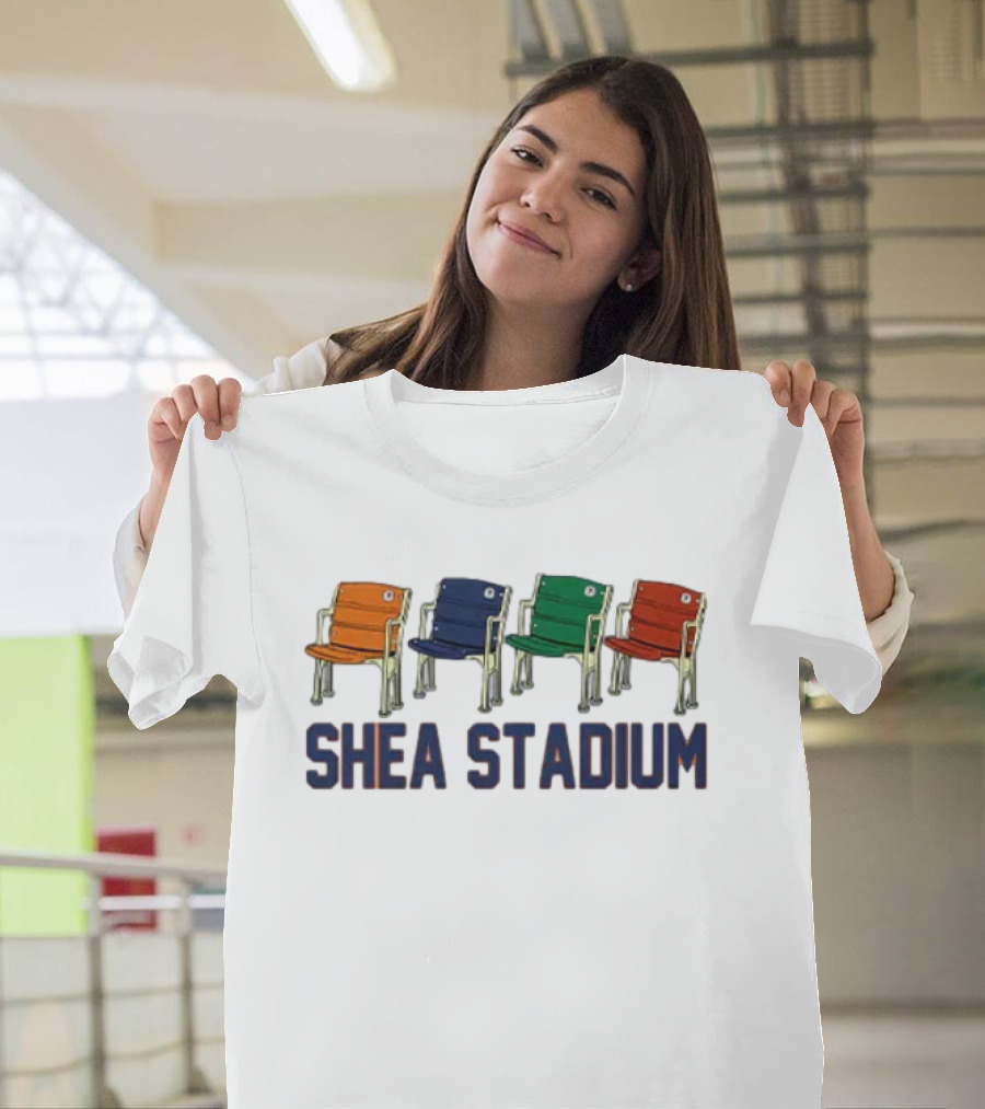 Shea Stadium Vintage Seats Orange Blue Green Red T-Shirt