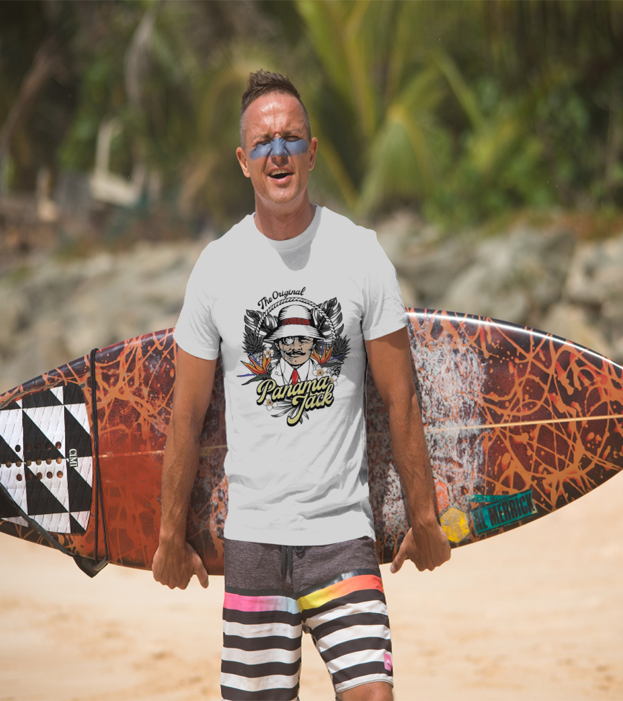 The Original Panama Jack Tropical Floral Mustache Hat T-Shirt