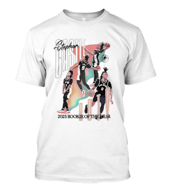 Stephon Castle San Antonio Spurs ROTY 2025 Rookie Of The Year Basketball Motion Stripes T-Shirt