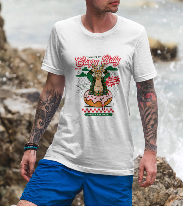 Donuts By Crispy Billy Est. 93 Warm And Delicious Retro Cartoon Wrestler T-Shirt