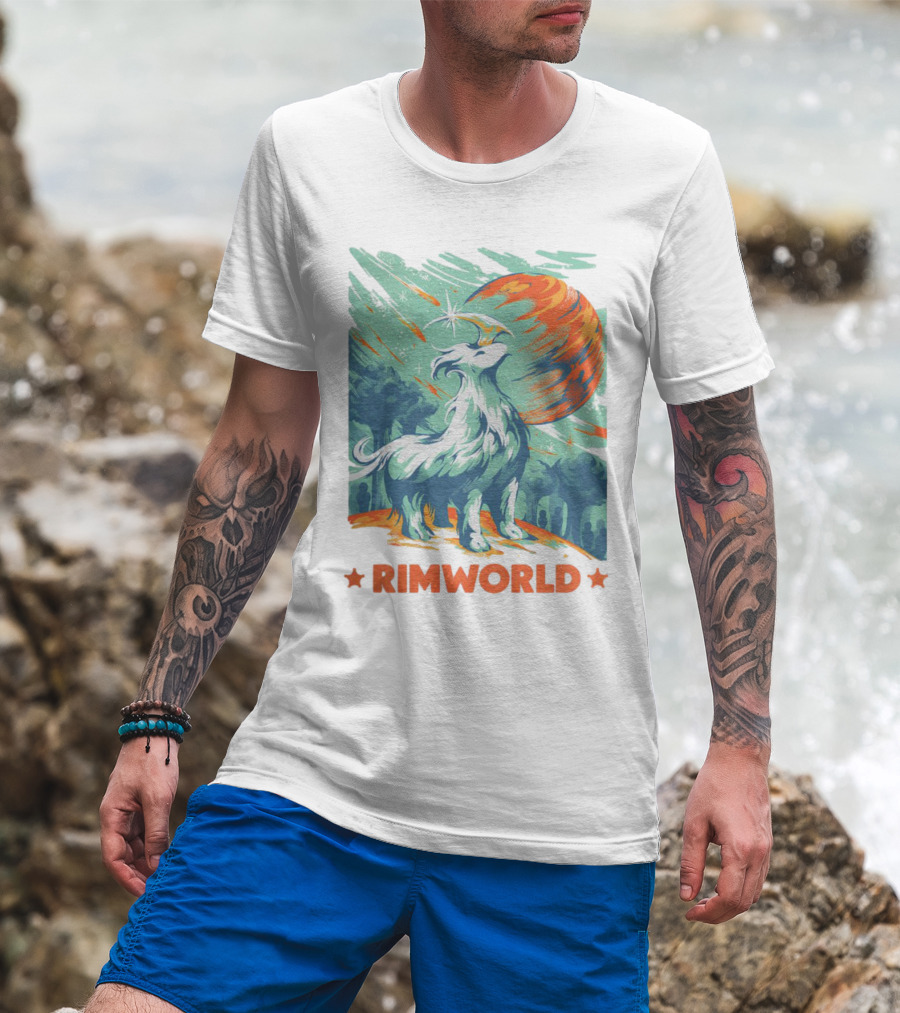 RimWorld Wisest Creature Celestial Spirit Wolf Planetary Backdrop T-Shirt