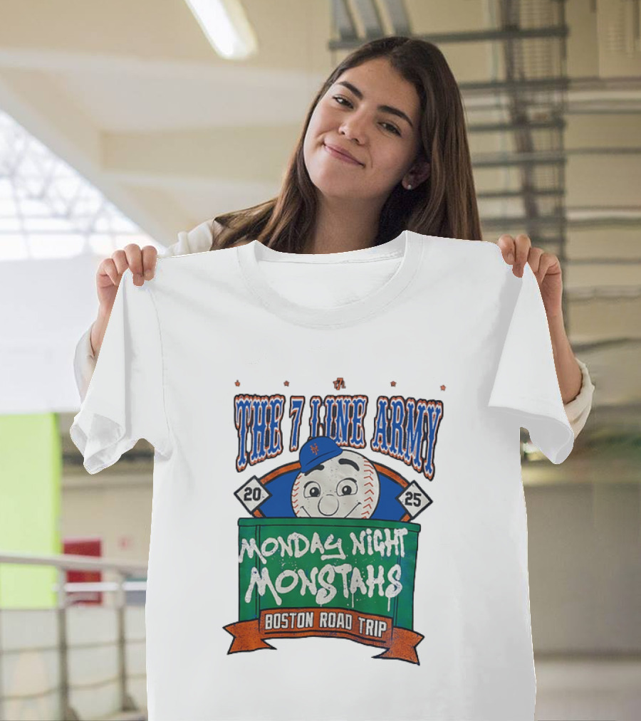 The 7 Line Army 2025 Monday Night Monstahs Boston Road Trip Baseball Mascot T-Shirt