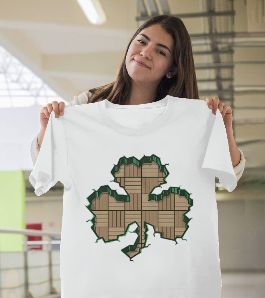 Smashed Shamrock Parquet Hardwood Basketball Court Pattern T-Shirt