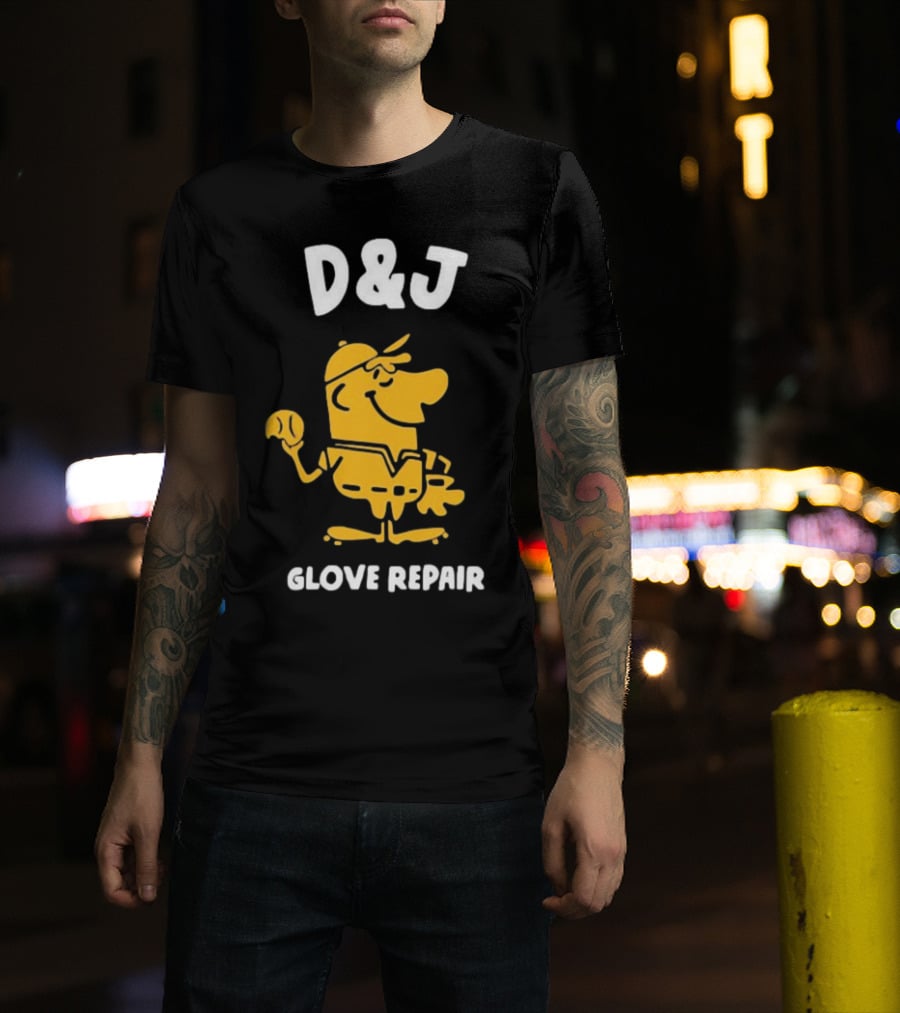 D&J Glove Repair Baseball Character With Cap And Ball T-Shirt