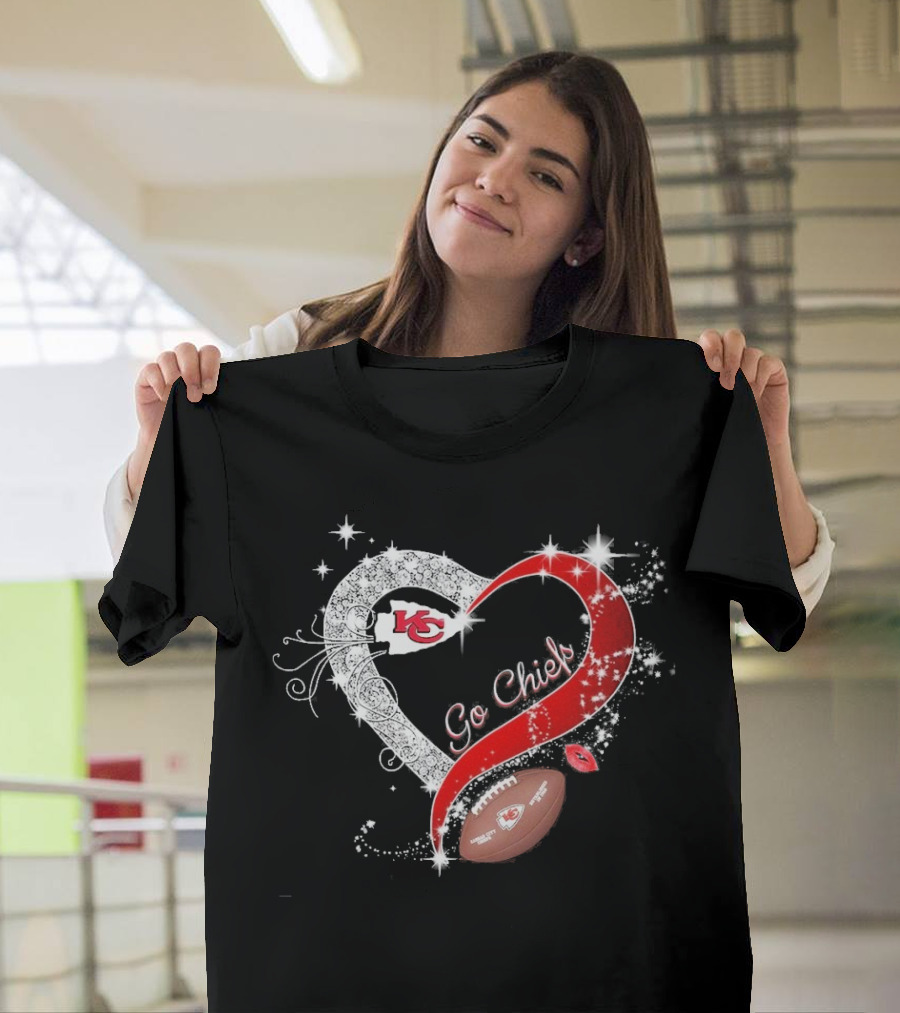 Kansas City Chiefs Heart Shape Football Go Chiefs T-Shirt