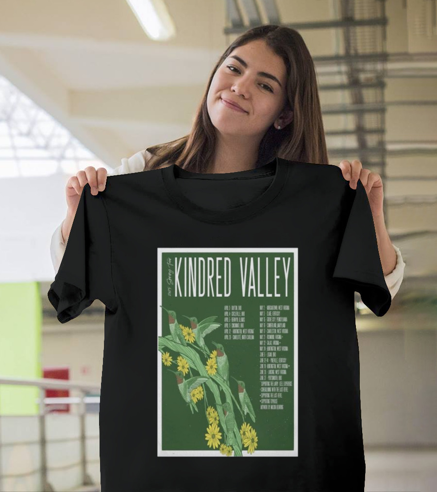 Kindred Valley 2025 Spring Tour Dates with Hummingbirds and Flowers T-Shirt