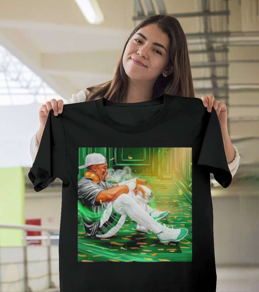 Legendary Jalen Hurts Smoking Cigar MVP Champs Celebration Green Aura T-Shirt