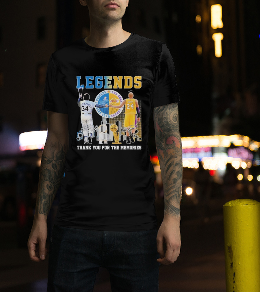 Los Angeles Legends Dodgers Valenzuela Lakers Bryant Thank You For The Memories T-Shirt